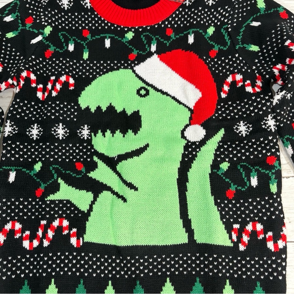 NWT Kids Medium 10/12 Ugly Christmas Sweater Dinosaur Santa T-Rex Boys Girls - Picture 8 of 9